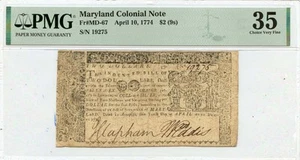 April 10 $2 (9s) Maryland Colonial Note 1774 MD-67 PMG CH VF35 - Picture 1 of 2