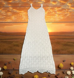 Maxi Vestido Freshman 1996 Tejido Crochet Talla Pequeña Forrado Bodycon Boho Playa Náutico - Imagen 1 de 15