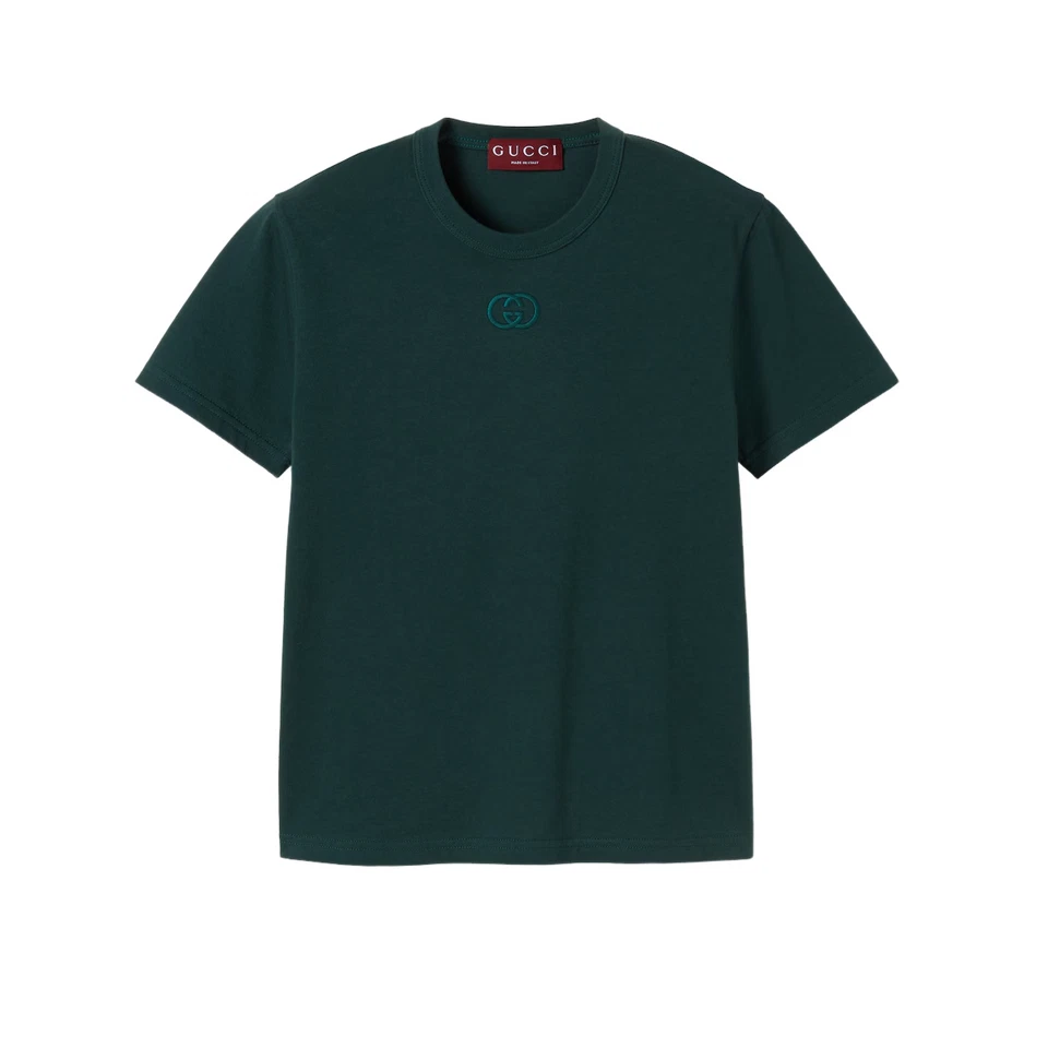 GUCCI $650 Camiseta Mujer Algodón Verde Oscuro Nueva y Auténtica Foto 1 de 1