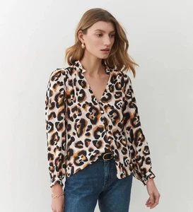 Finery Maisie Leopard Print Blouse Size 8 Long Sleeve V Neck NEW - Picture 1 of 20
