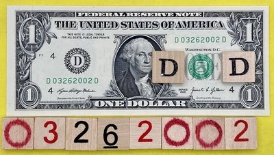 UNC March 26 2002 Birthday Date Note Fancy Serial Number $1 Dollar Bill CRISP FW - Image 1 of 4
