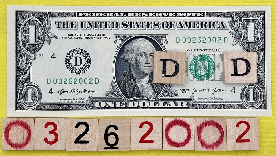 UNC March 26 2002 Birthday Date Note Fancy Serial Number $1 Dollar Bill CRISP FW - Image 1 of 4