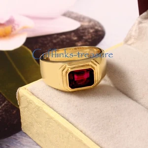 Natural Garnet Gemstone 925 Sterling Silver 18 K Gold Plated Ring For Men's #A44 - Picture 1 of 6