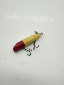 Vintage Wooden Fishing Lure Topwater Popper Glass Eyes Red White RARE Oreno - Picture 1 of 3