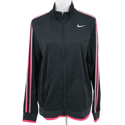 Chaqueta Nike Mujer Grande Negra Cremallera Completa Simulada Cuello Brazo Rayas Ejercicio Gimnasio Foto 1 de 4