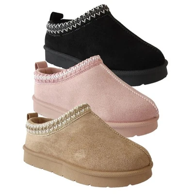 FOOTPANDA KIDS GIRLS SLIP ON PLATFORM WARM FAUX FUR SNUG WINTER MULES SLIPPERS BOOTS SHOES