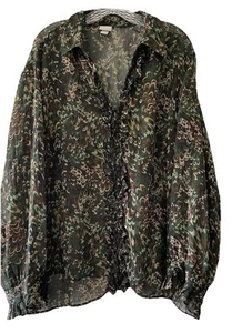 Venezia Women Size 18/20 Sheer Ruffled Long Sleeve Button Front V Neck Shirt Top - Picture 1 of 4