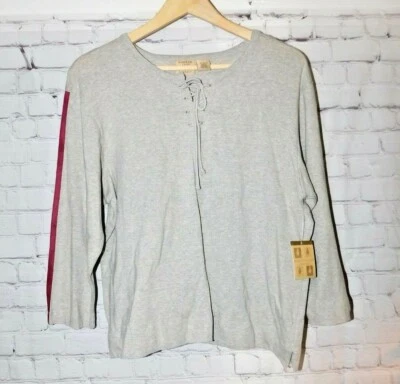 Camisa Mountain Lake vintage para mujer con cordones talla mediana gris con rayas rojas nueva con etiquetas Foto 1 de 4