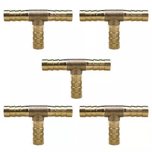 5Pcs 5/16" (8mm) Hose Barb TEE Brass Pipe 3 Way T Fittings Connector Replacement - Picture 1 of 4