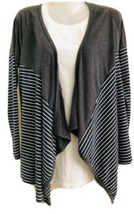 Chaqueta de punto túnica frontal abierto LOVE Flyaway talla M gris/blanco a rayas manga larga - Imagen 1 de 5