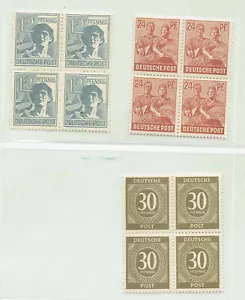 Germany 1946-47 blocks of 4, Sc 547, 561 (Laborer), 565 (Harvest). Early post-wa - Picture 1 of 4