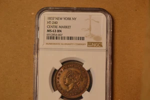 1837 Hard Times Token- Centre Market- NGC MS-63 BN.  Very PQ! - Picture 1 of 5