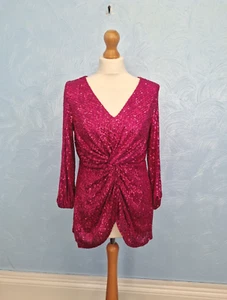 Kaleidoscope Top Size 10 Sequin Twist Front Slit Sleeves Vibrant Party Cruise - Picture 1 of 13
