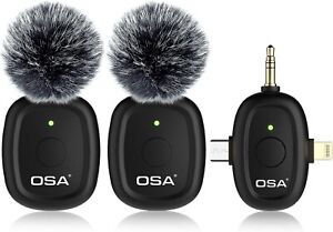 OSA 3-in-1 Wireless Lavalier Microphone Set - 2 Clip-On Mics, 1 Plug-In Receiver