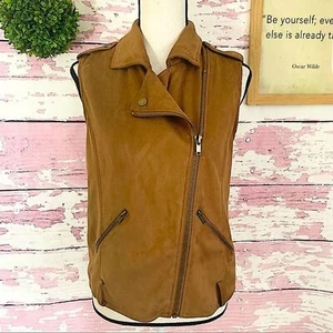FOREVER 21 Women’s Brown Collar Sleeveless Full Zip Vest size Small Pockets - Picture 1 of 8