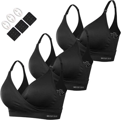 Hofish Seamless Nursing Maternity Bras W/Extenders & Clips 3pk Black Size Small - Image 1 of 3