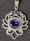 Large Iolite Lotus Flower 925 Sterling Silver  Pendant  Jewelry 2016