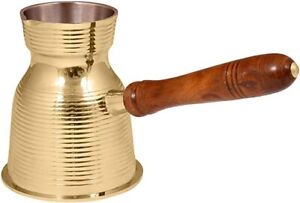 Premier Solid Brass Coated Arabic Turkish Coffee Pot with Wooden Handle For Home