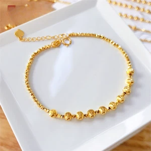 Pure 18K Yellow Gold Luck Cat Eye Beads Chain Link Bracelet Bangle 6.1+1.37inch - Picture 1 of 5