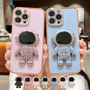 For iPhone 15 Pro Max 14 13 12 11 XR 8 7 Shockproof Plating Astronaut Stand Case - Picture 1 of 18