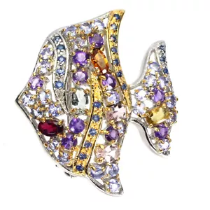 Broche De Plata 925 De Verano Con Gemas De Turmalina, Amatista Y Zafiro - Imagen 1 de 9