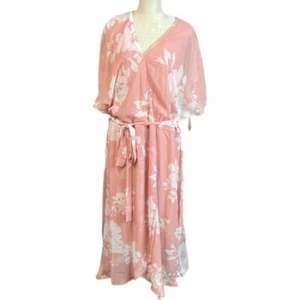 NWT Lane Bryant Short Sleeve Maxi Dress Pink White Floral Womens Plus Size 28 - Picture 1 of 9