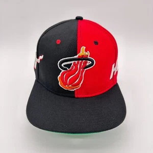 Mitchell & Ness Miami Heat Baseball Cap Mens Black Red Snapback 100% Wool - Picture 1 of 7