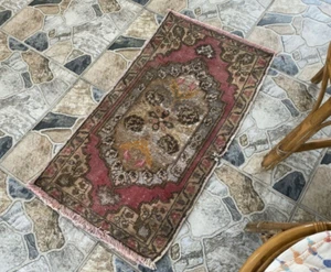 Oushak Geometric Vintage Turkish Rug Handmade Farmhouse Oriental Rug 1.4x3.0 ft - Picture 1 of 8