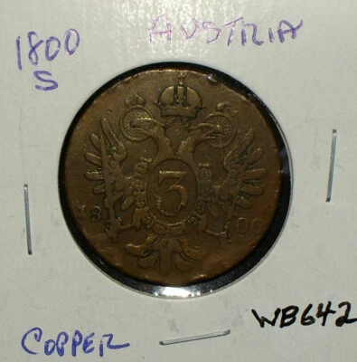 Moneda de cobre Austria 1800 3 cruceros Foto 1 de 2