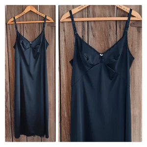 Vintage 70s OLGA Black Full Dress Slip Midi Lace Trim Lingerie Size 34 Nylon - Picture 1 of 10