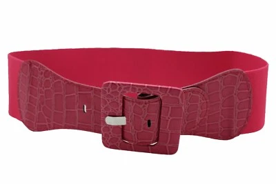 Women Waist Hip Wide Elastic Pink Fashion Belt Stretch Square Buckle Plus M L XL - Image 1 of 4