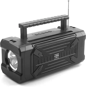 Portable Solar Bluetooth Speaker with Outdoor Emergency Flashlight, FM Radio Fun - Picture 1 of 7
