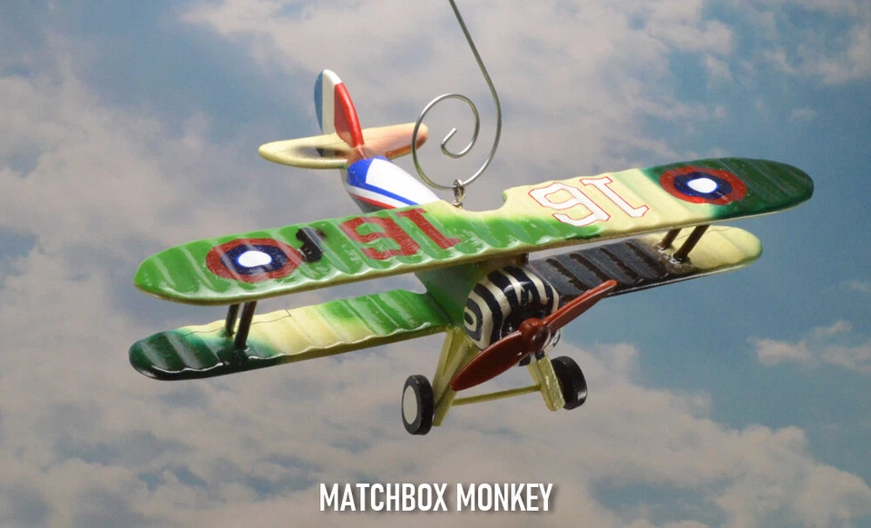 Nieuport 28 French Biplane Hand Painted Wooden Christmas Ornament Airplane USAAS - Image 1 of 4