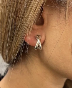 Tiffany & Co. Paloma Picasso Le Cercle Silver Clip On Earrings. Hoops - Picture 1 of 11