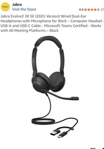 JABRA 23189-989-979 Jabra Evolve 2 30 SE UC Stereo USB-A Corded Headset NEW - Picture 1 of 8