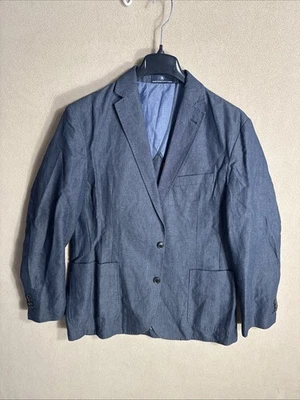 Hart Schaffner Marx Grande Azul Denim Como Lino Algodón Sin Forro Sin Estructura Foto 1 de 4