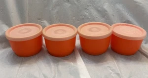 4er Set Vintage Tupperware Snackbecher orange Behälter mit Deckel Dichtungen - Bild 1 von 5