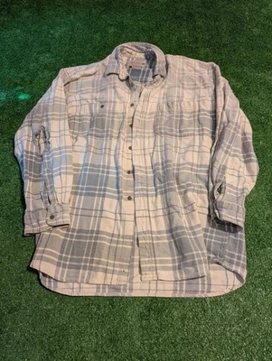 Camisa de Franela a Cuadros Pure Stuff Azul Gris Blanco Algodón L Hecha en Macao Distress Foto 1 de 4