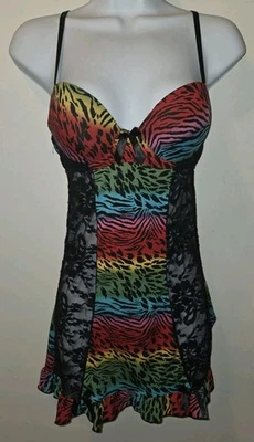 Lencería Rampage Intimates HOT TOPIC Pequeña Arco Iris Leopardo Estampado Animal Nueva con Etiquetas Foto 1 de 4