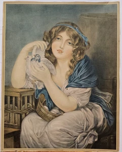 "A Girl With Doves" Jean Baptiste Greuze 7x9 Frameable Paper Art Print - Picture 1 of 2