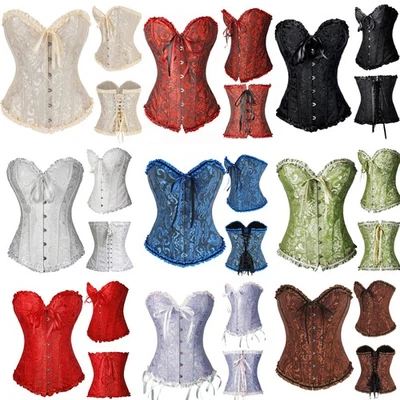 Women Sexy Overbust Boned Corset Burlesque Basque Top Lace-Up Costume Size 6-24 - Image 1 of 4