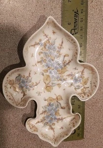 ANTIGUA Bandeja de Baratijas Elite Limoges Francia BERLÍN Fleur De Lis AZUL FLORAL - Imagen 1 de 15