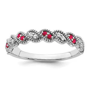 14k White Gold Ruby and Diamond Twist Band Ring Sz 7 - Picture 1 of 5