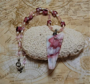 Wire Wrapped Pink Faux Sea Glass Necklace 17" Handmade Beaded Jewelry - Picture 1 of 4