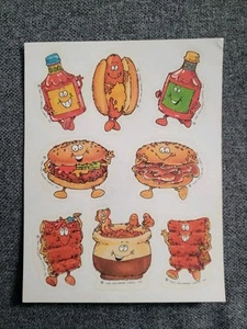 1983 Vintage Hallmark Sticker Sheet Scratch N Sniff Pastrys Fast Food Hamburger - Picture 1 of 2