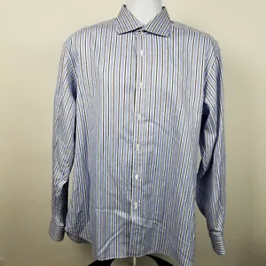 IKE Behar New York Dress Button Shirt Mens Large Blue White Striped - Picture 1 of 6