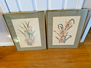 2 Acuarela Moran Vintage Firmado Orquídeas Ramo Floral Enmarcado 25x19 - Imagen 1 de 12