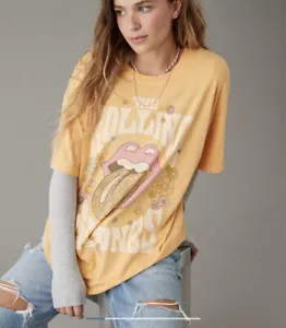 American Eagle Women’s Oversized Rolling Stones Graphic Tee Orange Sz L/XL - Picture 1 of 10