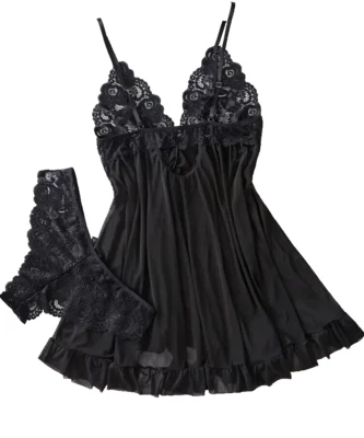 女性性感婴儿娃娃内衣套装黑色尺寸 X-大号  — 第 1/4 张图片