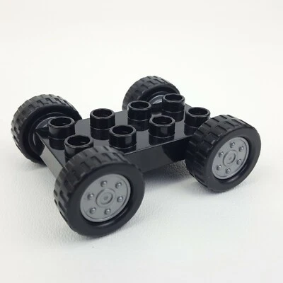 Lego Duplo 2x4 Coche Base Vehículo Negro Plata Tapacubos Ejes Ruedas Repuesto Foto 1 de 4